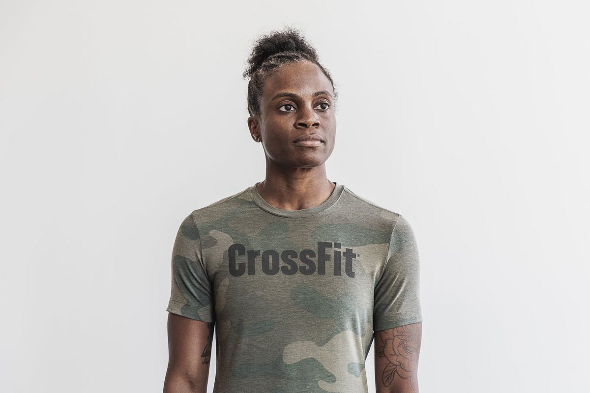 Nobull Crossfit® Women\'s T Shirts Green Camo | Australia (UY0726)